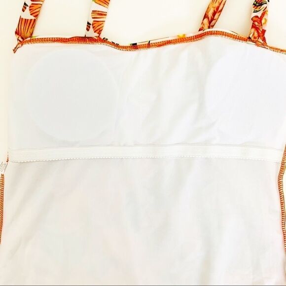 Tropical Print One-Piece Maillot Swimsuit, Orange - Picture 6 of 11